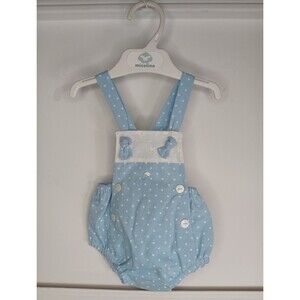 NWT Micolino Romper Baby Boy 6-9 Months Blue Embroidered Adjustable Elastic